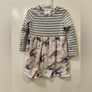 Hanna‎ Andersson Long Sleeve Playground Dress Girl 4T Pockets gray white unicorn